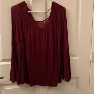 Lace flower burgundy blouse